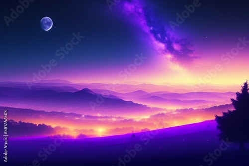 Beautiful purple starry night illustration, Belgrade Serbia, 4k light dust art concept generative ai © Yassine