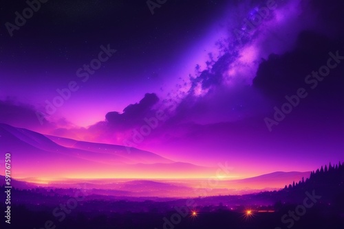 Beautiful purple starry night illustration, Belgrade Serbia, 4k light dust art concept generative ai