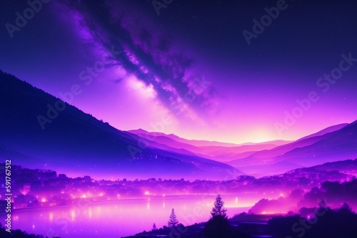 Beautiful purple starry night illustration, Belgrade Serbia, 4k light dust art concept generative ai