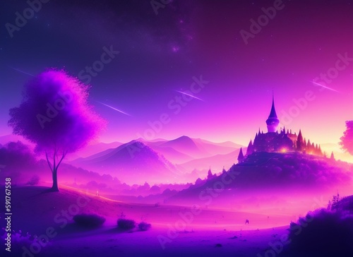 Beautiful purple starry night illustration  Belgrade Serbia  4k light dust art concept generative ai