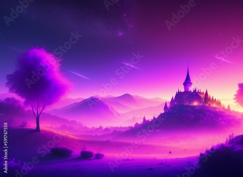 Beautiful purple starry night illustration, Belgrade Serbia, 4k light dust art concept generative ai
