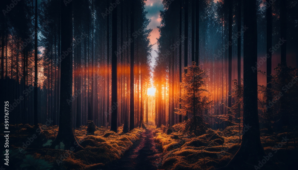 sunset in the forest Generate Ai