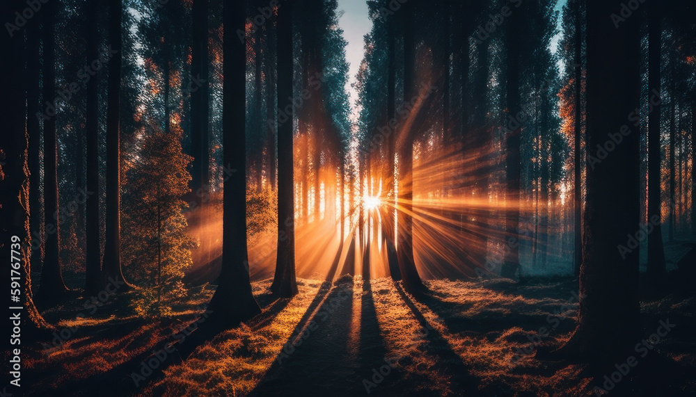 Obraz premium sunset in the forest Generate Ai