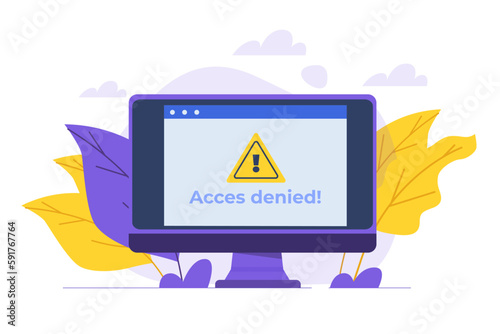 A browser window with login access denied a password entry concept. Error and entry to computer device. Vector illustration.