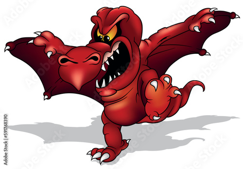 Red Angry Dragon with Burning Eyes and with Outstretched Wings