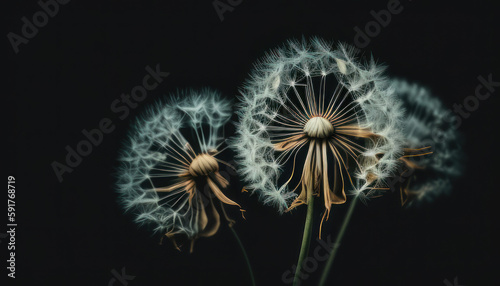 dandelion on black background Generate Ai