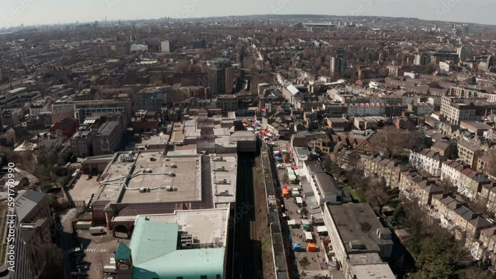 Aerial shot over Dalston east London Aerial shot over Dalston east London