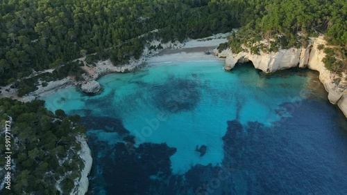 Absolute crystal clear coral reef Cala Mitjana Bay Menorca Spain photo