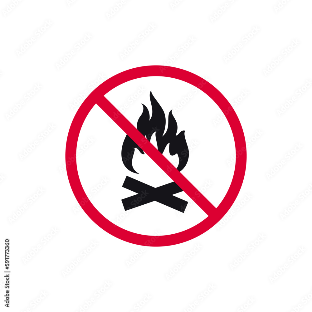 No fire prohibited sign, forbidden modern round sticker, vector illustration. No fire prohibited sign, forbidden modern round sticker, vector illustration.