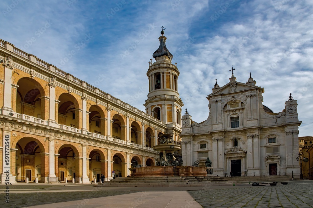 Italy, Loreto, Sanctuary of Santa Casa, view of the Basilica and the Apostolic Palace. Get to know the beauty and history of Italian cities