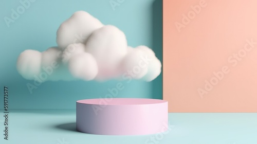 Pastel Colored Product stage with cloud. Generative AI. photo