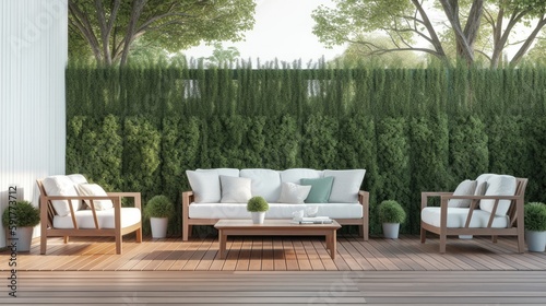 Modern Terrace Background. Stylish Interior Design. Generative AI.