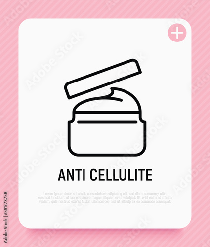Spa treatment: body scrub, body cream thin line icon. Anti cellulite treatment. Modern vector illustration for beauty shop.