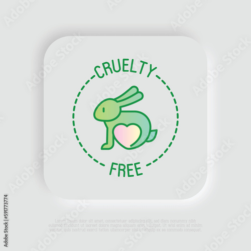 Cruelty free sign. Thin line icon of rabbit with heart. Symbol for beauty product. Modern vector illustration.