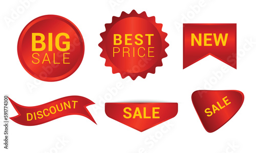 Ribbon sale badges, banners, price tags, new offers collection in red vector illustration
