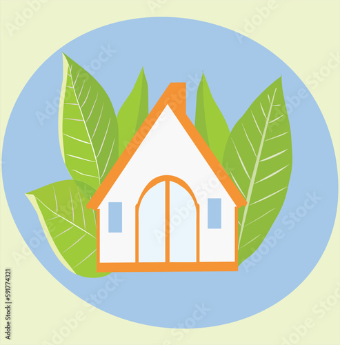 Echo house icon with leaves vector art