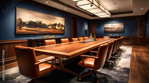 An exquisite image of a prestigious boardroom, exuding sophistication and style for high-end business meetings