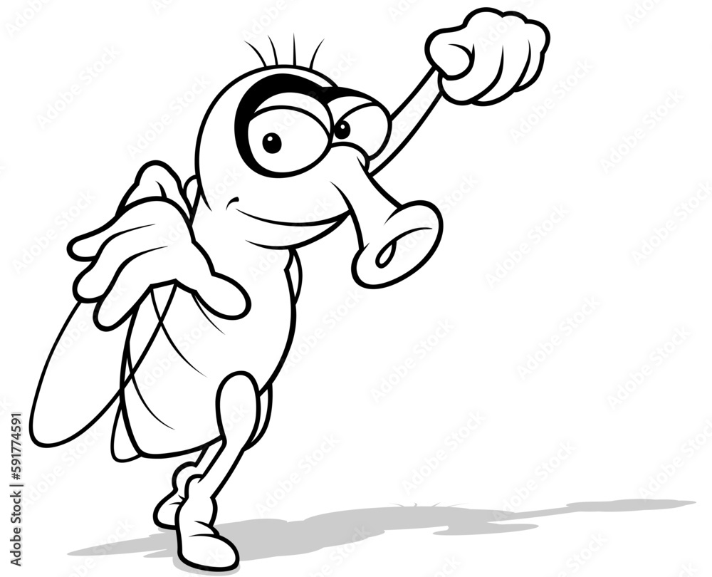 Fototapeta premium Drawing of a Funny Housefly with a Raised Fist