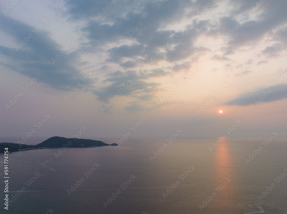 aerial panorama view beautiful sunset The beautiful sky reflects on the sea.scenery sunset at  Patong Beach, Phuket used to be one of the top tourist destinations in the world..sky sunset background