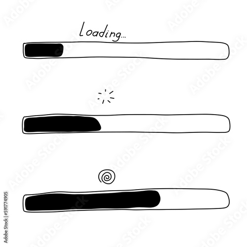 Doodle Loading bar in sketch style. Hand drawn loading process. Doodle loading bar. Loading the website. Vector illustration on a white background.