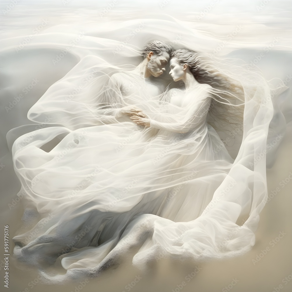 ortolan white hessian the lovers by Rene Margarette drowning in the surf wet sheets translucent