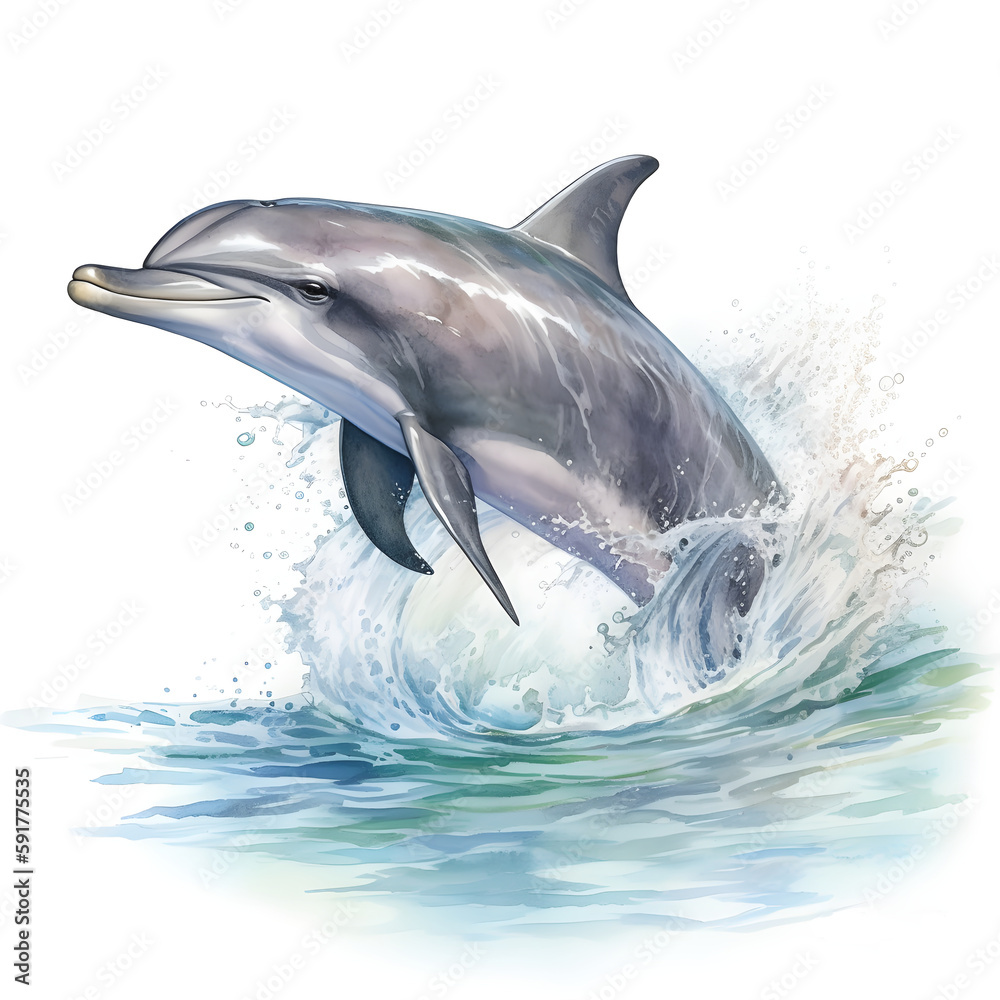 Watercolor Dolphin Animal Illustration Isolated on White Background. Generative AI