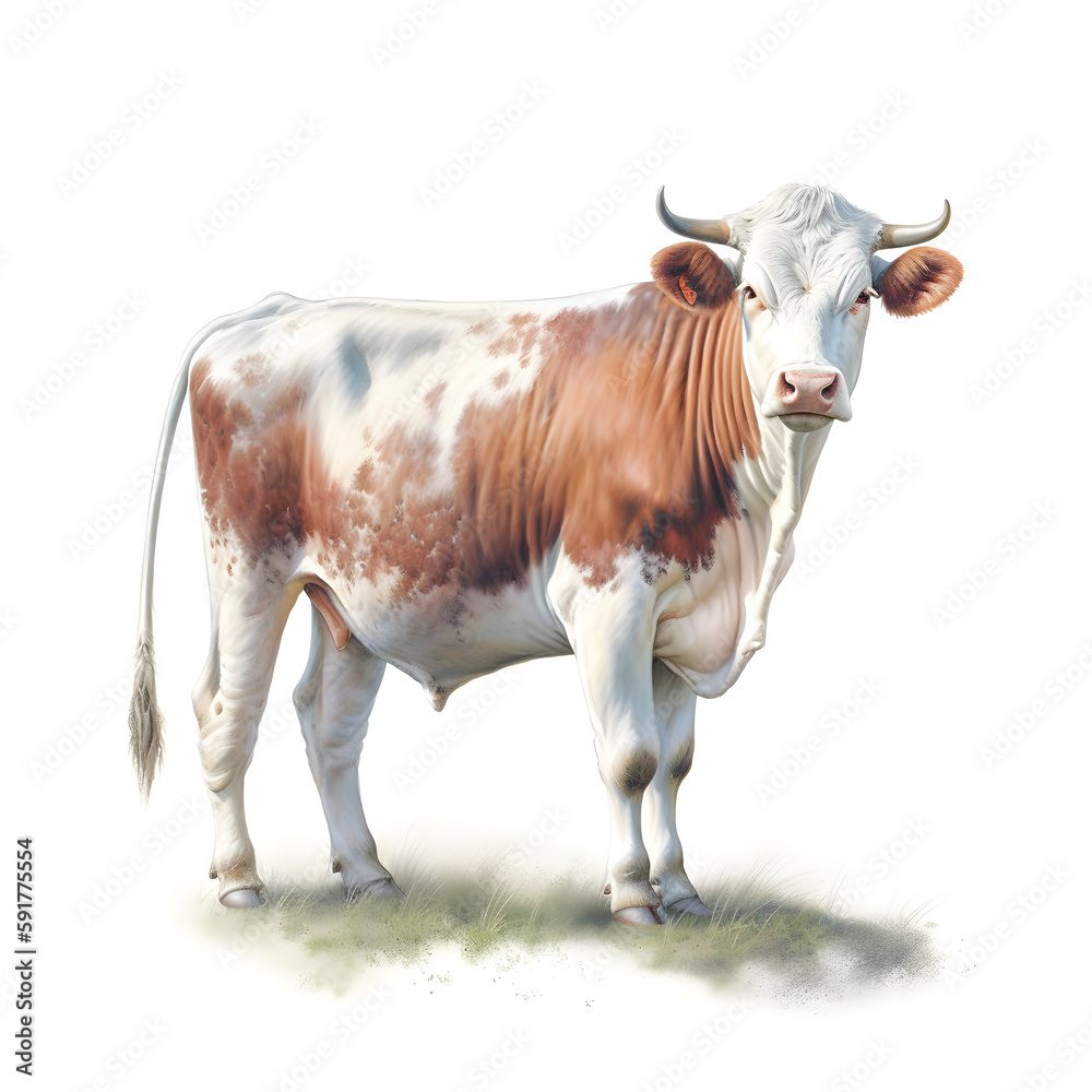 Watercolor Cow Animal Illustration Isolated on White Background. Generative AI