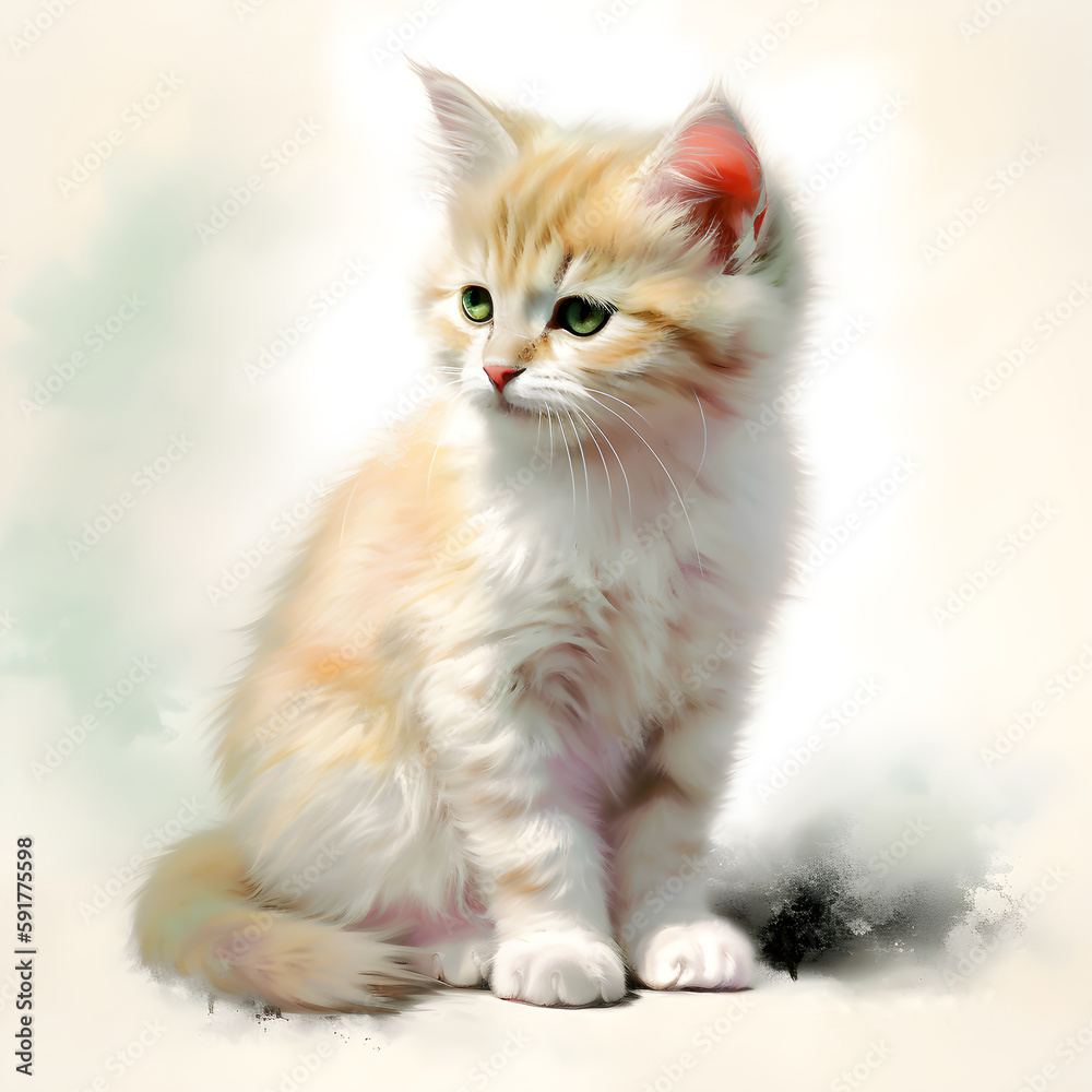 Watercolor Cat Animal Illustration Isolated on White Background.