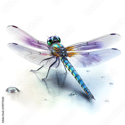Watercolor Dragonfly Animal Illustration Isolated on White Background. Generative AI © natthakrit