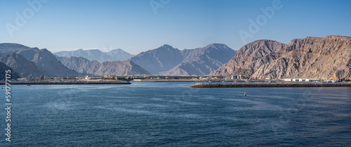 Khasab, Oman - April 4, 2023: Khasab is city and local capital of Musandam Governorate which is an exclave of Oman bordering United Arab Emirates by Strait of Hormuz