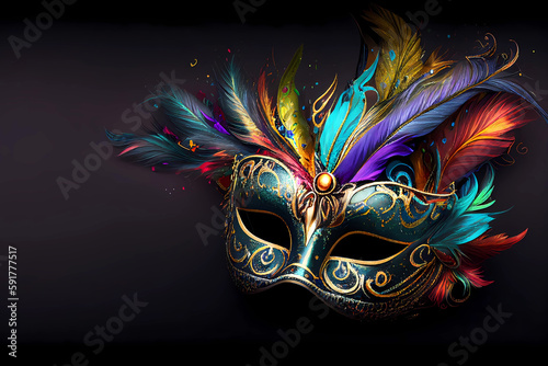 Carnival mask on dark background. Generative ai.