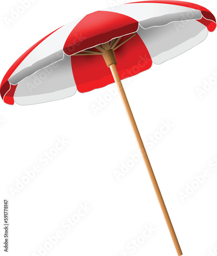 White and red striped beach umbrella. Highly realistic illustration.