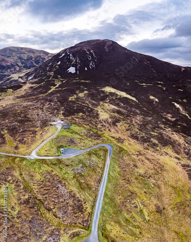 Aerial view of the Pilgrims Path up to the Slieve League cliffs in County Donegal, Ireland photo