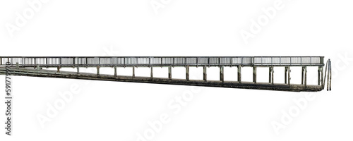 Cutout of an isolated  side view of an empty wooden jetty bridge with the transparent png 