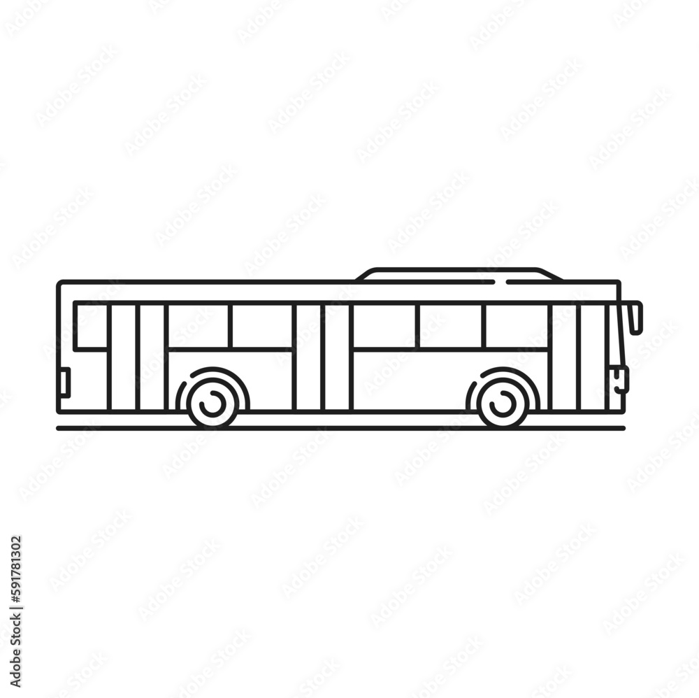 Bus public city transport sign isolated school bus outline icon. Vector passenger sprinter for tourists. School vehicle, city station sign Bus public city transport sign isolated school bus outline icon. Vector passenger sprinter for tourists. School vehicle, city station sign