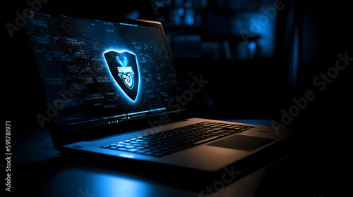 Hacker's Laptop in Dark Room - Security Breach - Generative AI