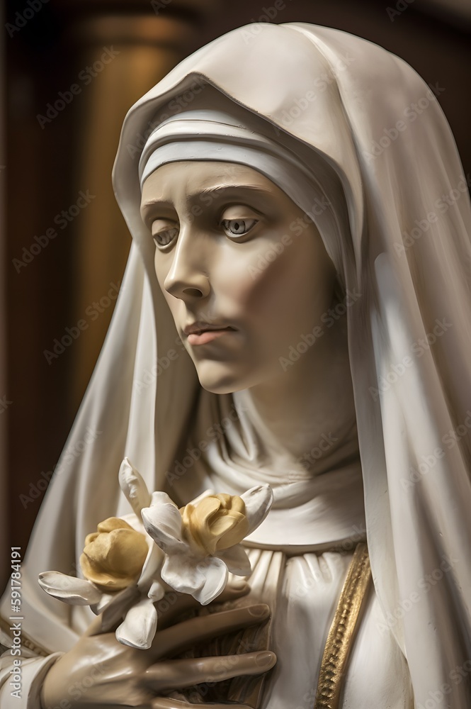 Saint Catherine of Siena, sculpture illustration. Generative Ai. St