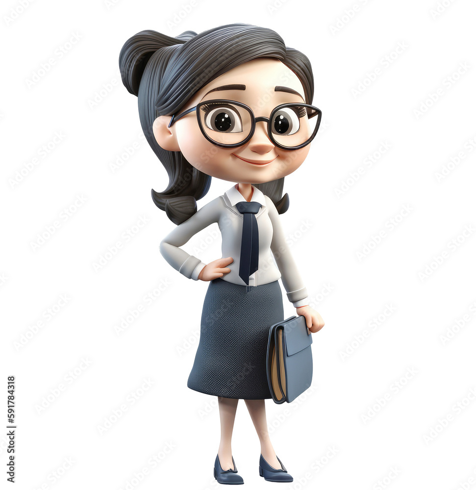 3d icon cute Young smiling business woman or office worker stands and holds work documents folder. people character illustration. Cartoon minimal style on Isolated Transparent png background. Generati 3d icon cute Young smiling business woman or office worker stands and holds work documents folder. people character illustration. Cartoon minimal style on Isolated Transparent png background. Generati