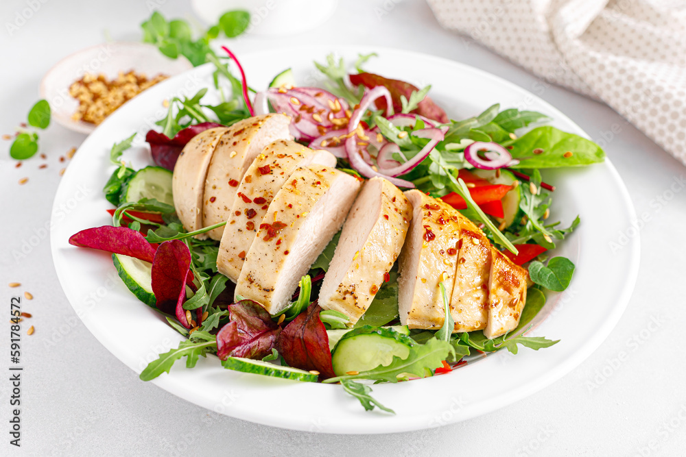 Chicken breast grilled and fresh vegetable salad Chicken breast grilled and fresh vegetable salad
