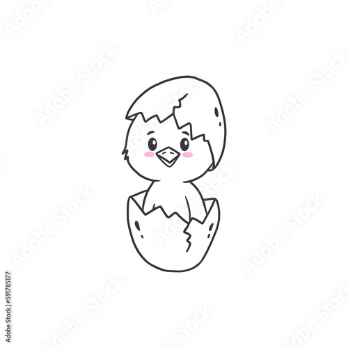 chick hatched from an egg.Easter chick.Doodle.Vector illustration