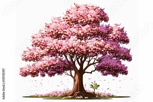 blossoming pink tree with abundant foliage. Generative AI