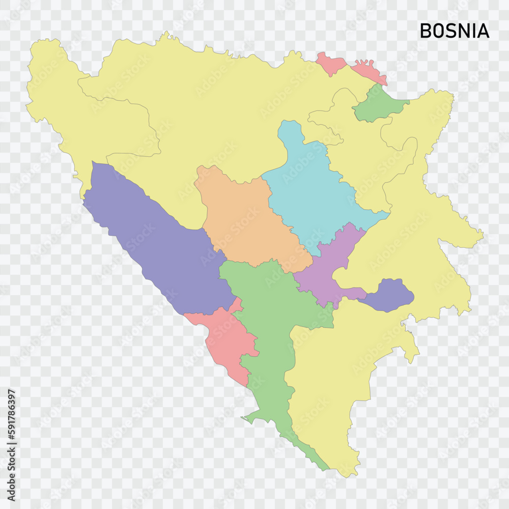 Isolated colored map of Bosnia