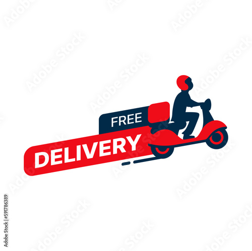 Free delivery icon, fast food service scooter or express courier, vector symbol. Free shipping service icon for parcel or speed delivery freight, man on motorcycle scooter deliver pizza order
