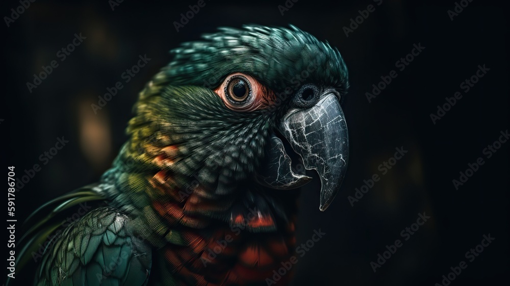 Fototapeta premium Generative AI. Realistic Parrot bird. Can be used for decoration. Graphic Art Illustration.