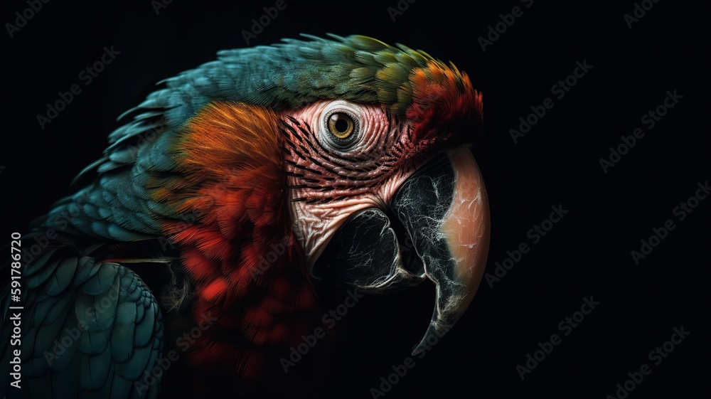 Generative AI. Realistic Parrot bird. Can be used for decoration. Graphic Art Illustration. Generative AI. Realistic Parrot bird. Can be used for decoration. Graphic Art Illustration.