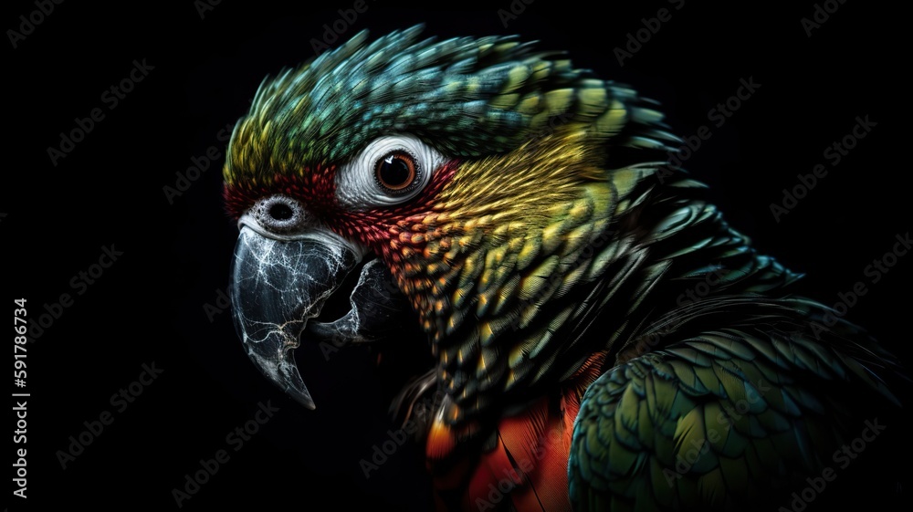 Generative AI. Realistic Parrot bird. Can be used for decoration. Graphic Art Illustration. Generative AI. Realistic Parrot bird. Can be used for decoration. Graphic Art Illustration.