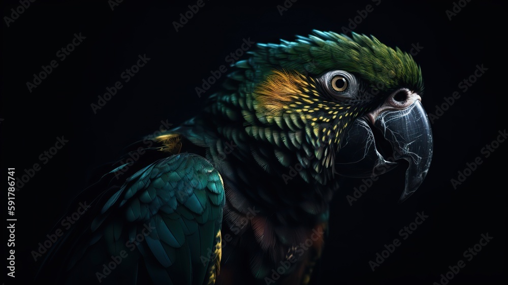 Generative AI. Realistic Parrot bird. Can be used for decoration. Graphic Art Illustration. Generative AI. Realistic Parrot bird. Can be used for decoration. Graphic Art Illustration.