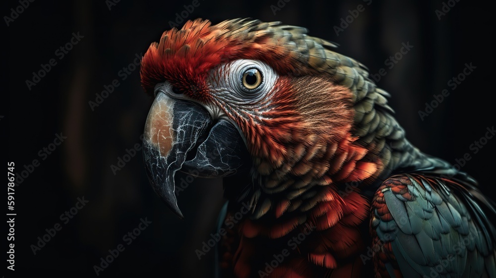 Generative AI. Realistic Parrot bird. Can be used for decoration. Graphic Art Illustration.