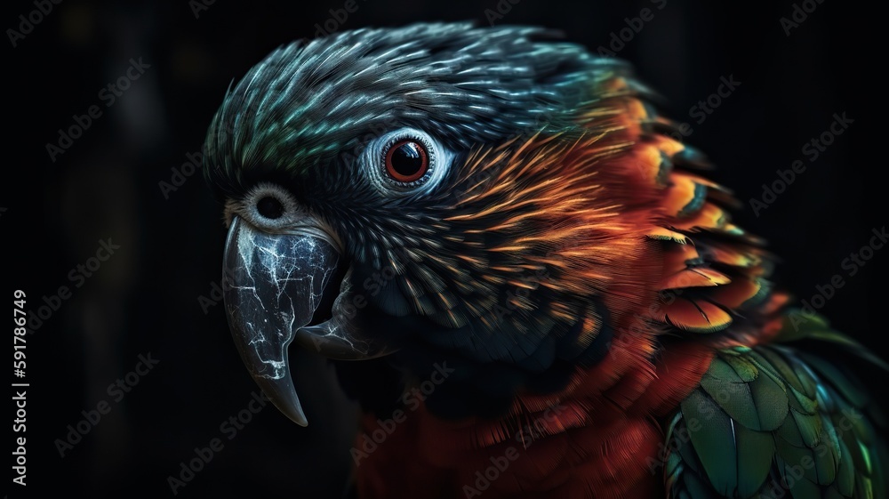 Obraz premium Generative AI. Realistic Parrot bird. Can be used for decoration. Graphic Art Illustration.