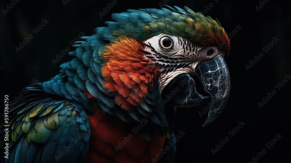Generative AI. Realistic Parrot bird. Can be used for decoration. Graphic Art Illustration.